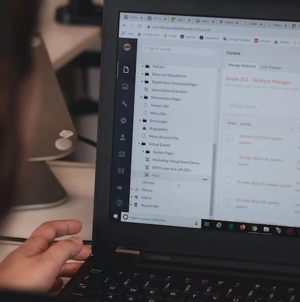 Close-up of a laptop screen showing a CMS