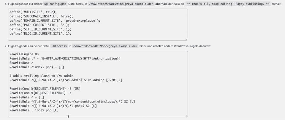 Screenshot Code Multisite