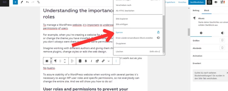 Screenshot gutenberg-block lock