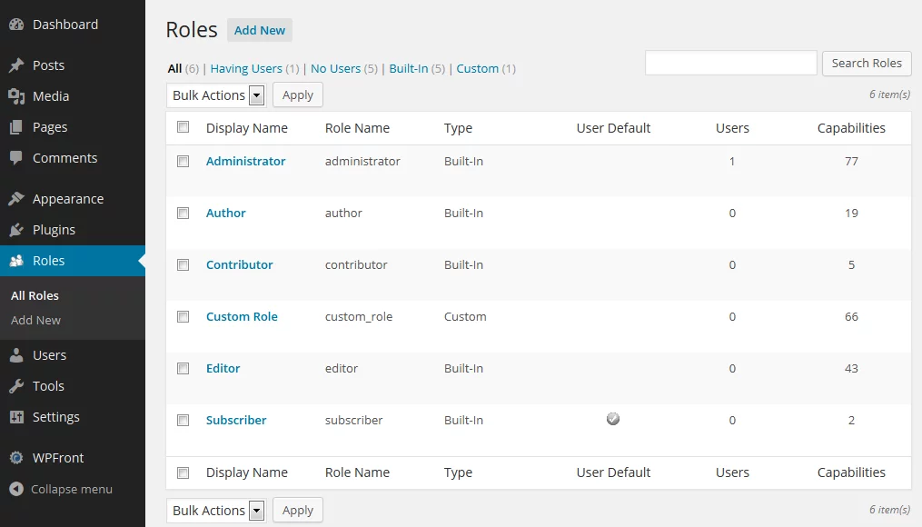 Screenshot backend Greyd.Suite user roles