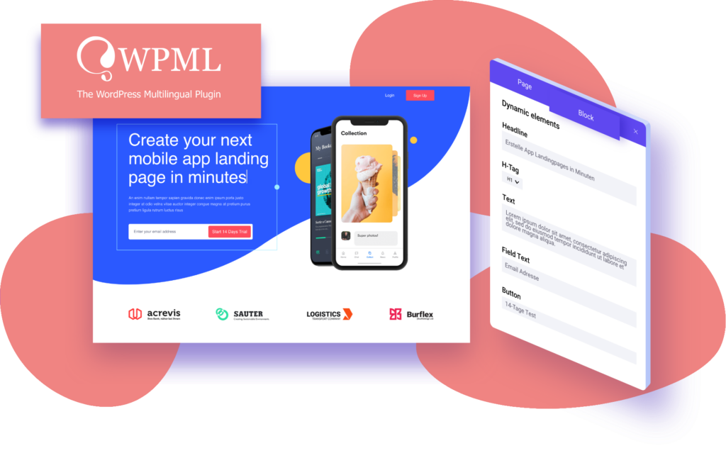 Visualisation of Greyd.Suite's Dynamic Templates and the logo of WPML