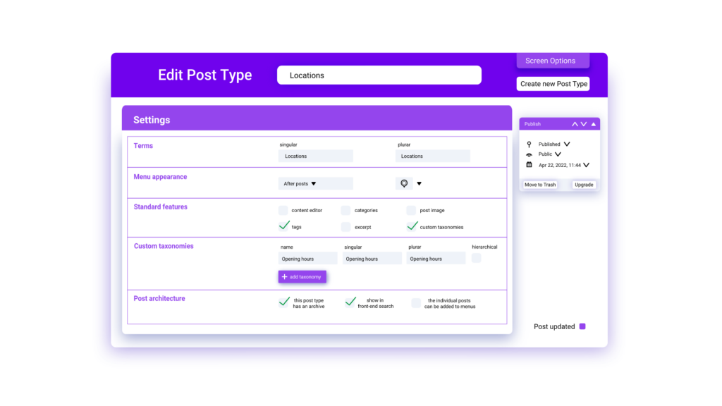 Backend visualisation of Greyd.Suite's Dynamic Post Types