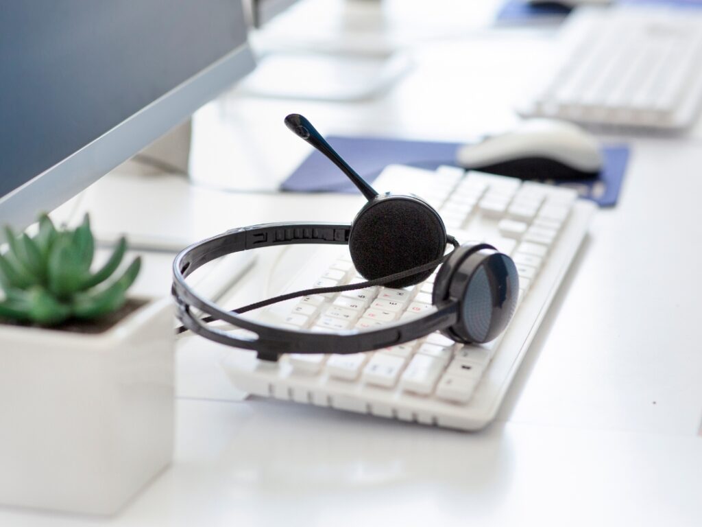 A headset resting on a keyboard